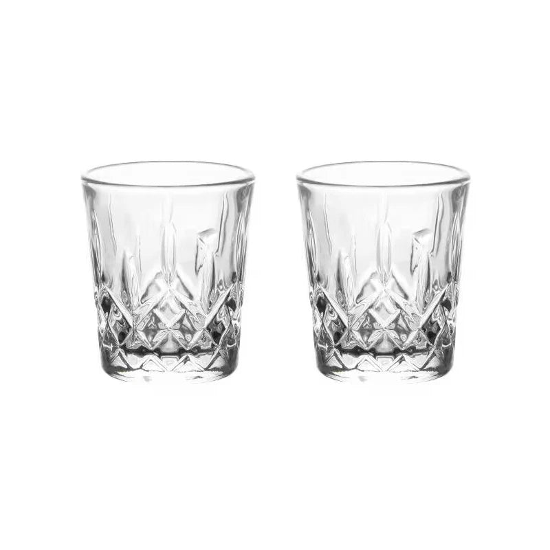 12pcs/8pcs/6pcs/4pcs/2pcs Embossed Glass 50ml Spirits Cups Engraved Tea Drinking Baijiu Cup Water Glass Small Capacity Wine Cup