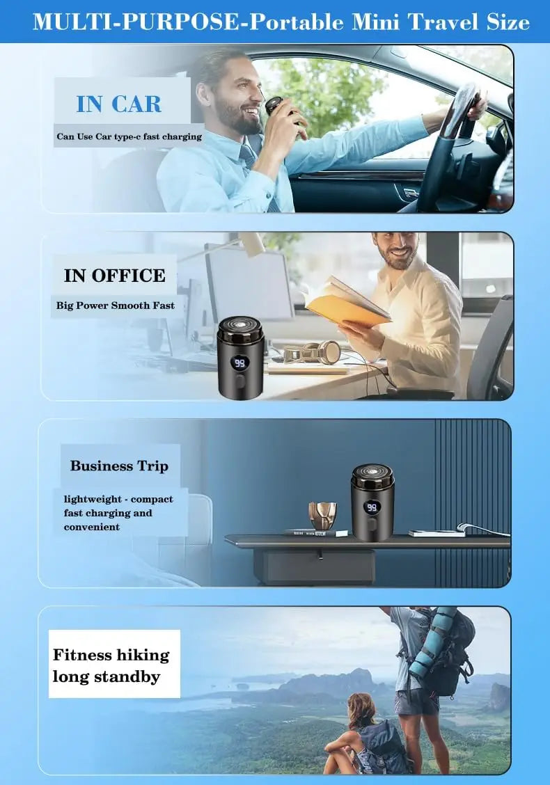 Men Electric Mini Shaver Rechargeable Type-c Charging Car Portable Led Digital Display Wet & Dry Shaver Men Women Home Razor