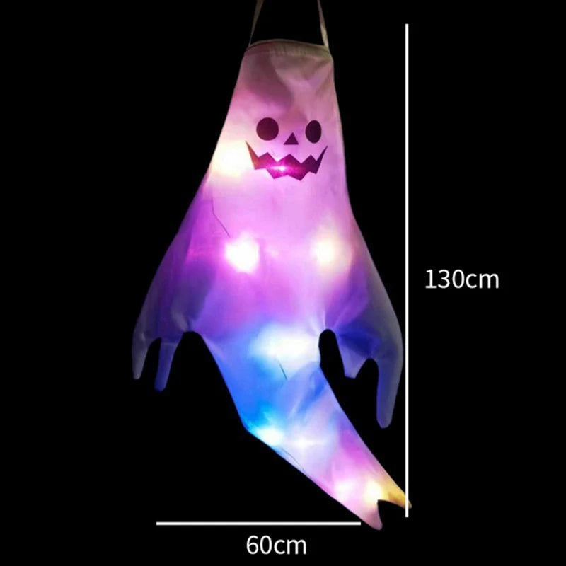 Halloween Ghost Hanging with LED Light Spooky Ghost Flag Indoor Outdoor Prop Decoration Tree Pendant Ornament Party DIY Supplies