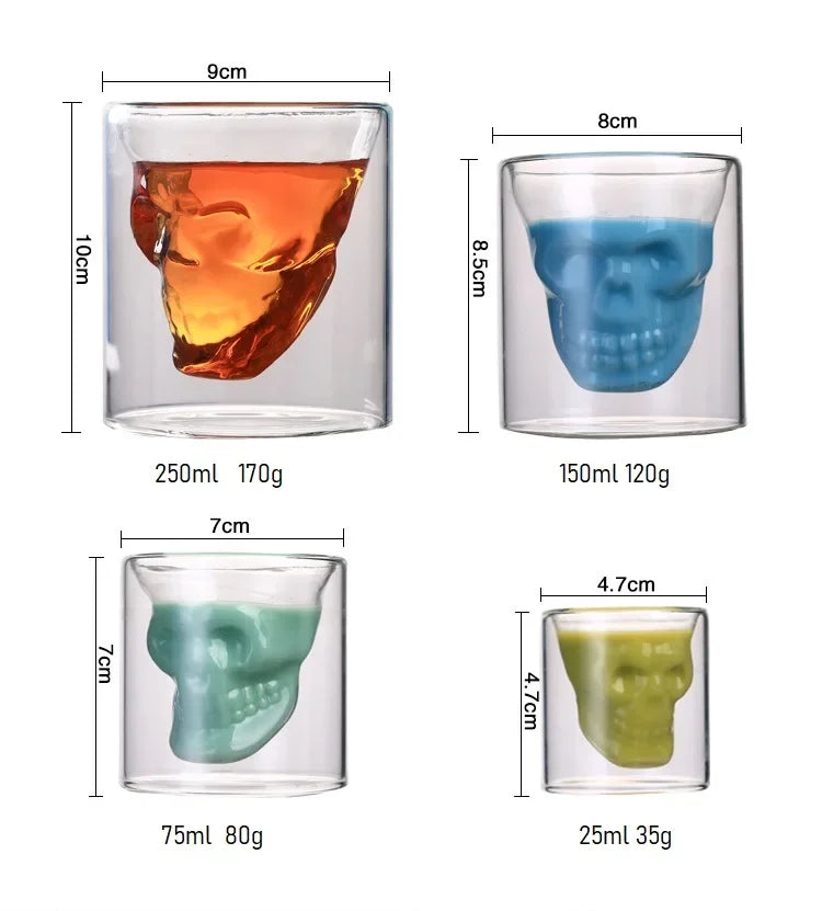 Skull Glass Cups 25/75/150/250ml Crystal Clear Creative Designer Party Bar Vodka Beer Drinking Glasses Unique Novelty Gift