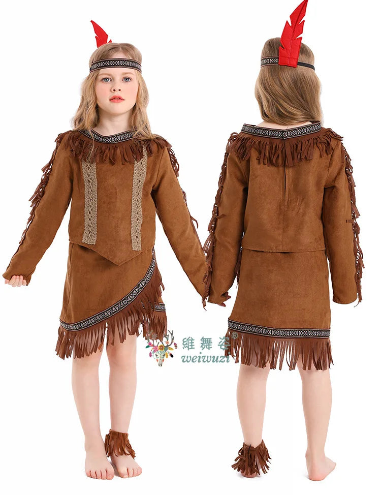 Halloween Children's Day Savages Indigenous Peoples Hunter Indian Chiefs Primitive Savages Role-playing Girls Indigenous Costume