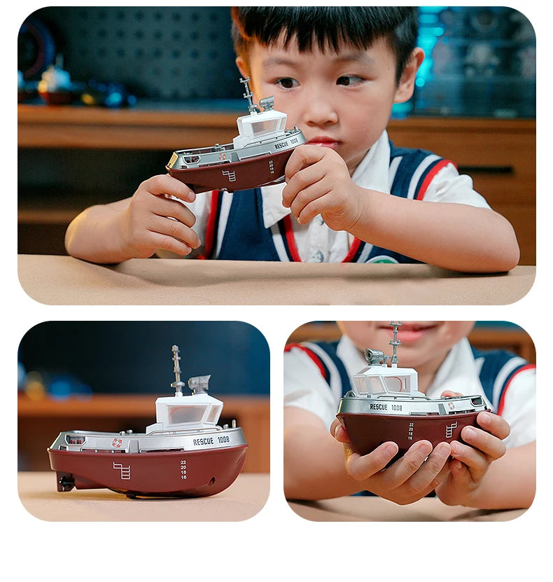 RC Boat 1/32 Remote Control Mini Rescue Boat Dual Motor Waterproof RC Racing Ship 2.4G Watercraft Speedboat Toys for Boys Gifts