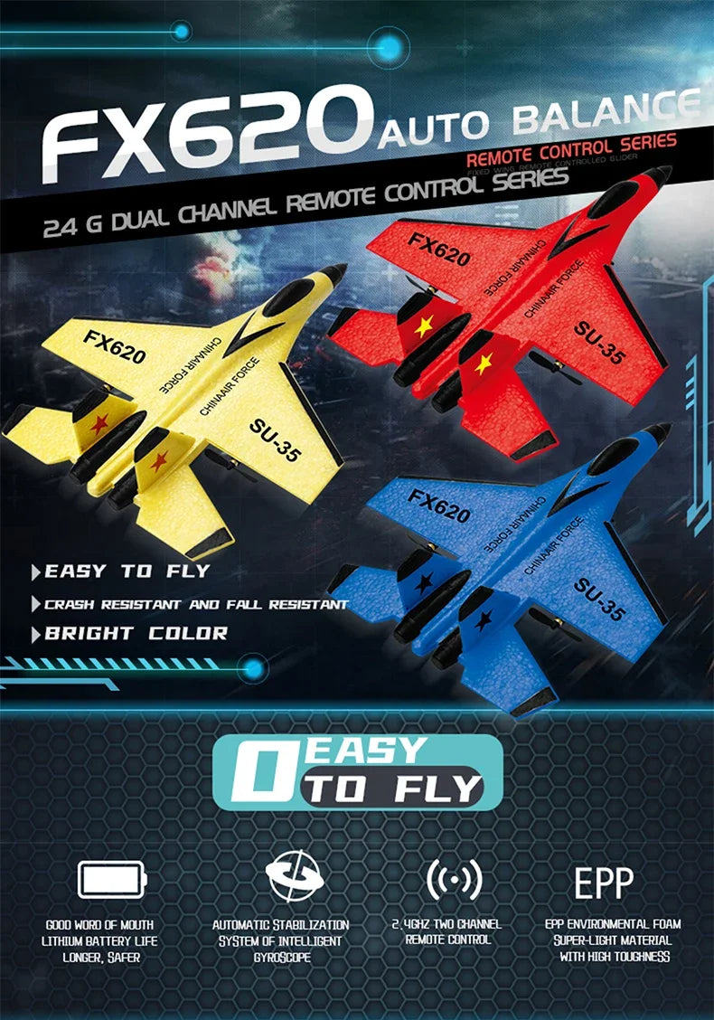 FX620   RC Foam Aircraft SU-35 Plane 2.4G   Remote Control Fighter- Plane Glider Airplane Foam Boys Toys for Children