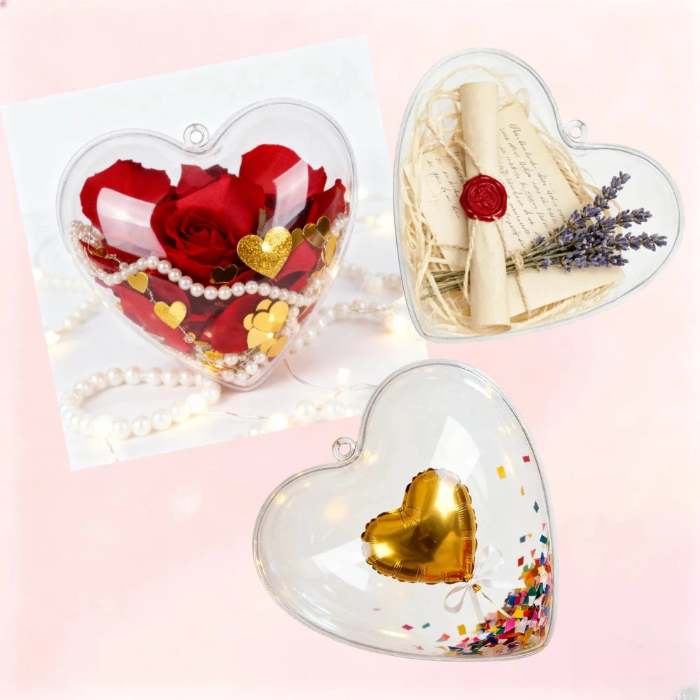 10pcs Clear Plastic Heart Ornaments Balls, Christmas Ornament Fillable Balls for DIY Crafts, Christmas Tree Decorations