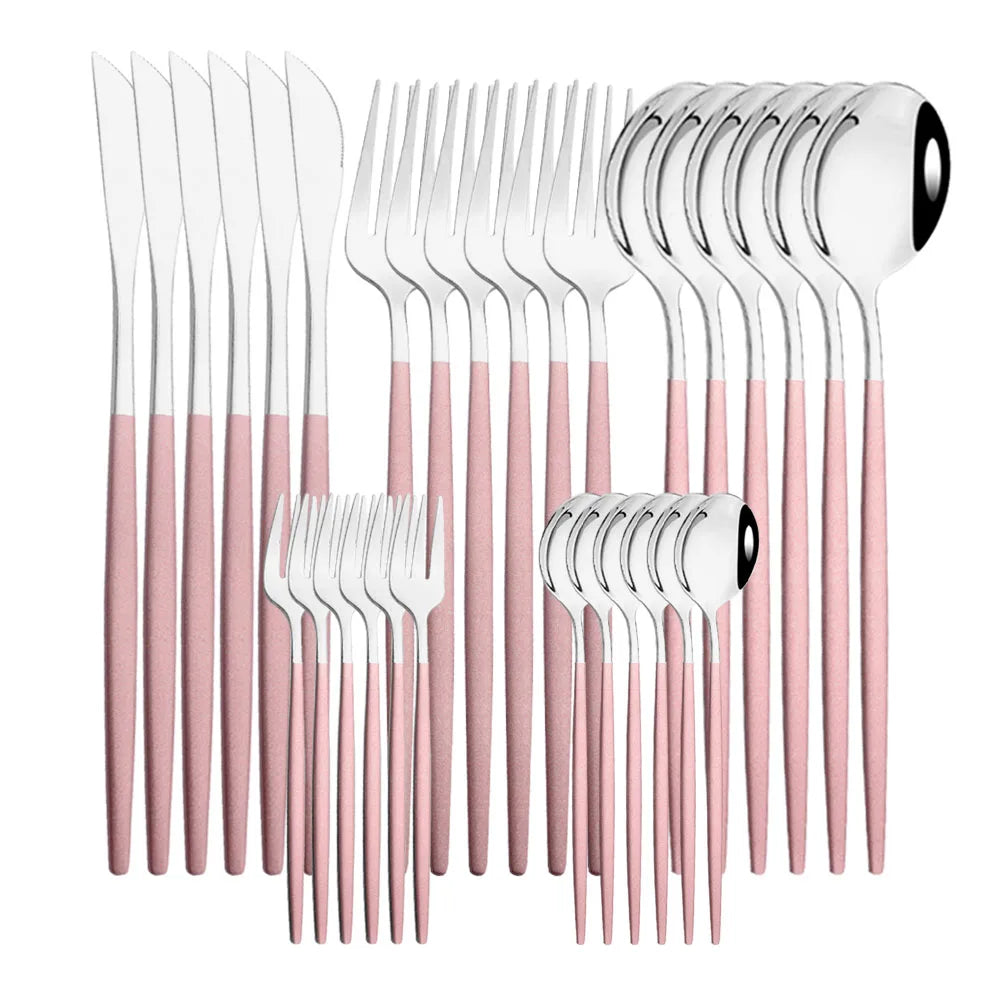 30Pcs/Set Stainless Steel Dinner Black Gold Dinnerware Set Knife Fruit Fork Spoon Cutlery Set Kitchen Tableware Silverware Sets