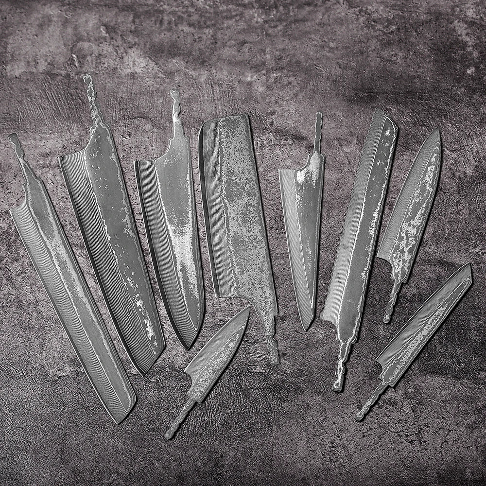 F.YOUNG DIY Damascus Steel Japanese Kitchen Chef Knife Blank Blade VG10 Full Tang Integral Hand Forged Sharp Edges Making Tools