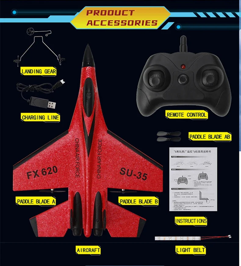 FX620   RC Foam Aircraft SU-35 Plane 2.4G   Remote Control Fighter- Plane Glider Airplane Foam Boys Toys for Children