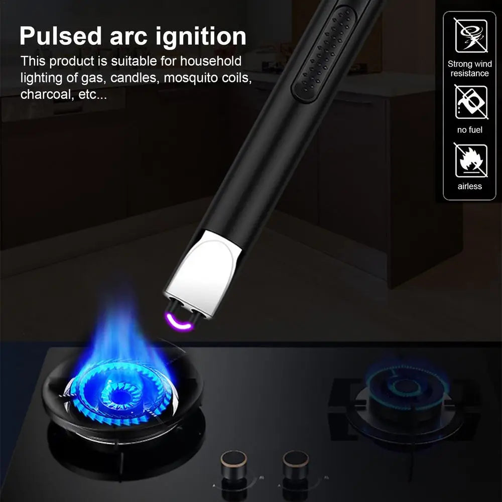 USB Electric Rechargeable Kitchen Lighter Electric Arc BBQ Lighter Windproof Flameless Plasma Ignition Long Gas Lighter