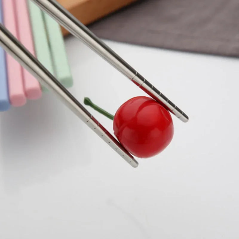4pairs stainless steel chopsticks portable travel metal chopsticks food sushi sticks non slip reusable easy to clean