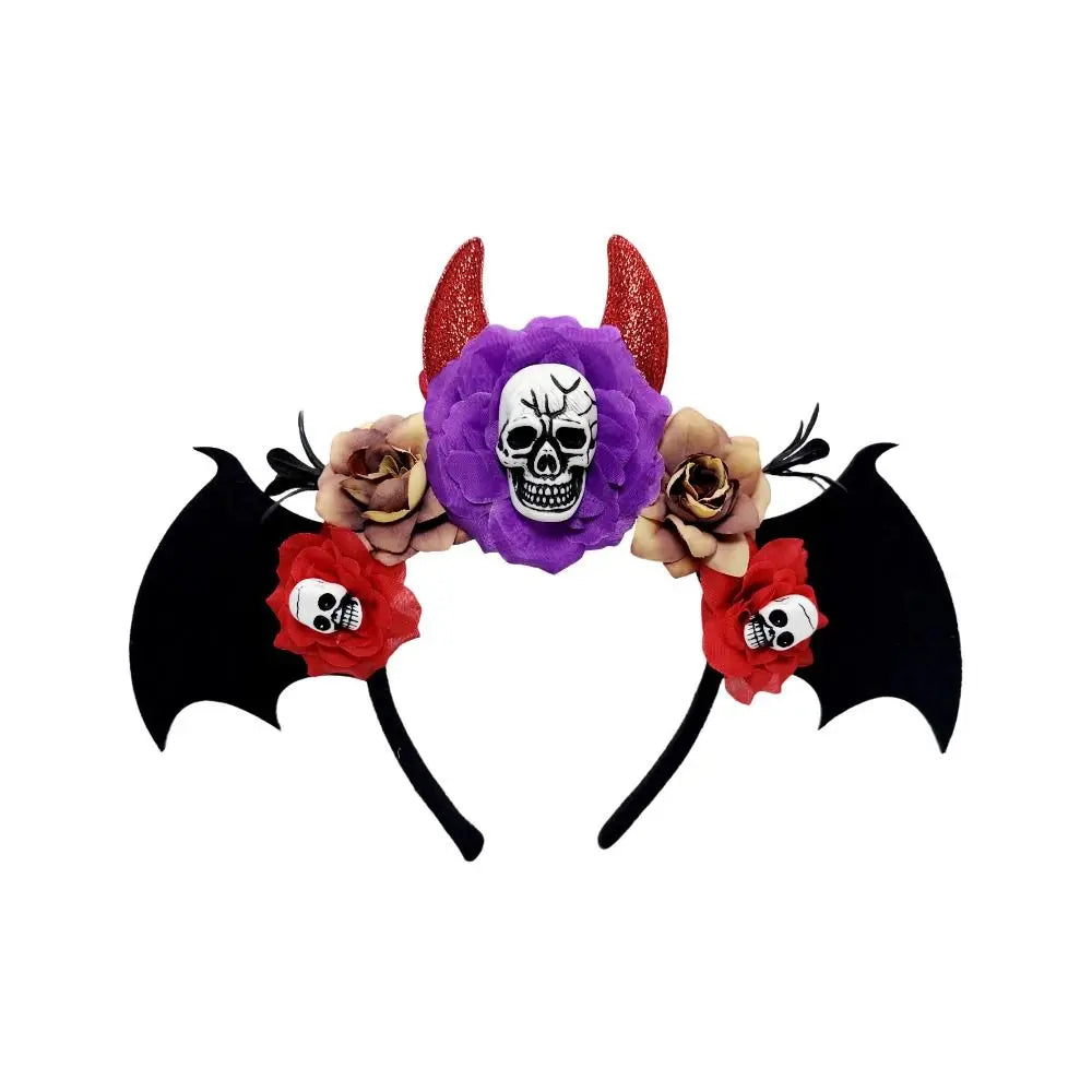 Gothic Skull Head Hair Hoop Simulation Flowers Bat Halloween Skull Headband Dark Decor Day of The Dead Hairband Girls/Children