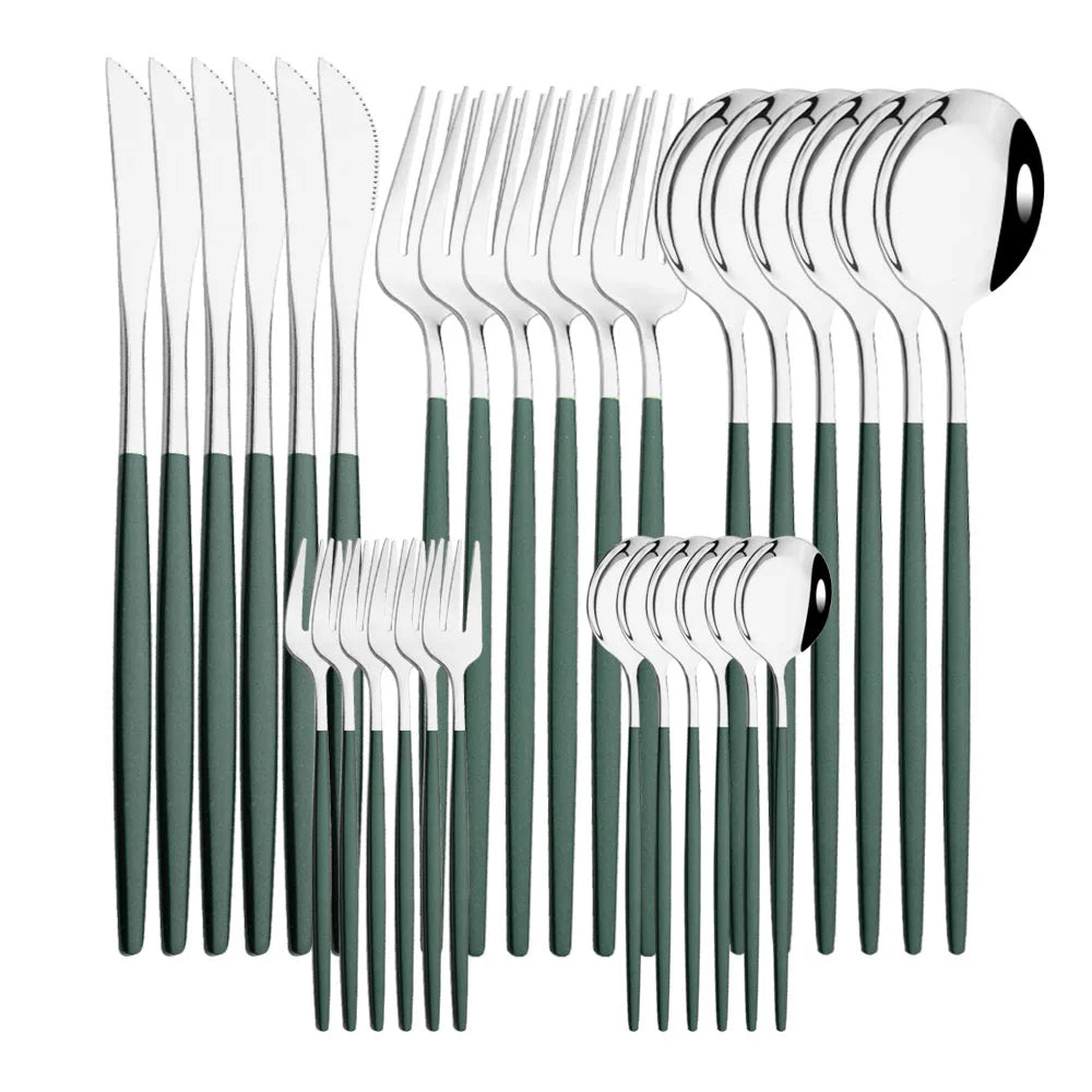 30Pcs/Set Stainless Steel Dinner Black Gold Dinnerware Set Knife Fruit Fork Spoon Cutlery Set Kitchen Tableware Silverware Sets