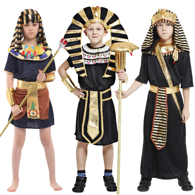 Halloween Child Ancient Egyptian King Pharaoh Cosplay Kids Fancy Dress Historical Theme Party Costume