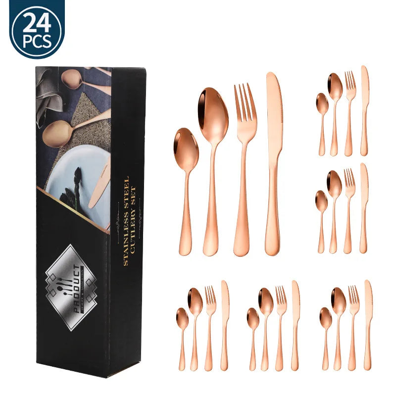 Stainl Steel Western Dining Utensils Set 24-Piece Set Steak Knife Fork Spoon Dinnerware Set Korean Sle Children's Cutler...