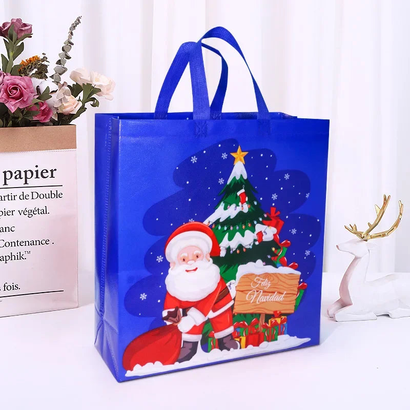 1PC New in Christmas Gift Bags Cartoon Cute Print Santa Elk Snowman Printing Non Woven Foldable Storage Handbag Party Supplies