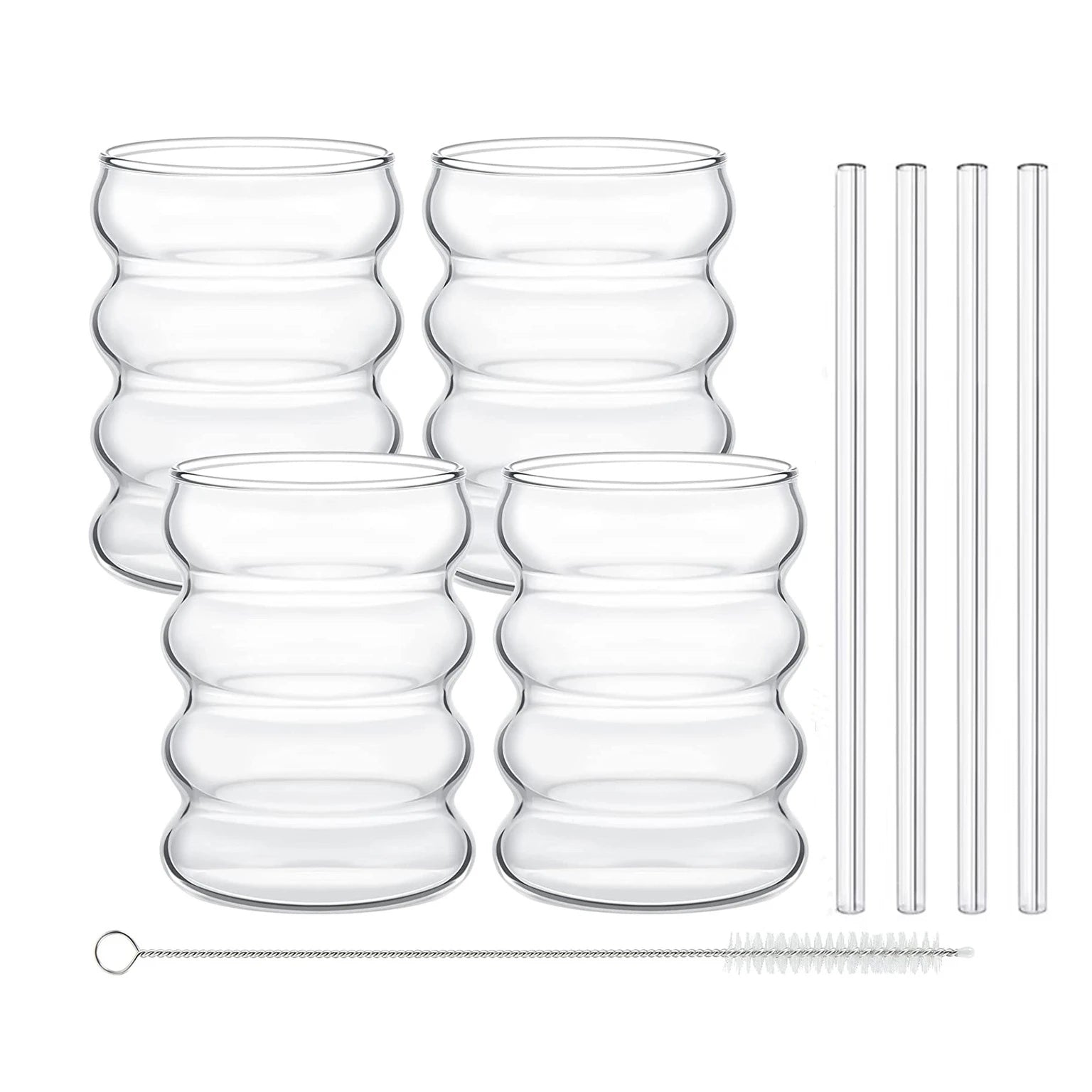 2/4PCS Wave Shape Beverage Glasses With Straws Vintage Glass Cups Ripple Drinking Glasses for Wine Champagne Milk Coffee Cup