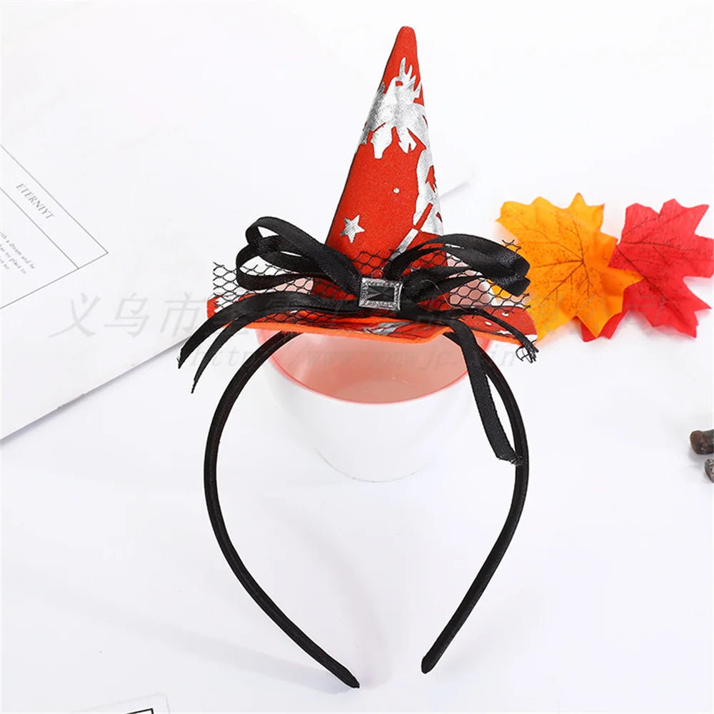 Mini Pointy Witch Hat Hairbands Spider Web Pumpkin Skull Shaped Hair Hoops For Kids Girls Halloween Headbands Cosplay Decoration