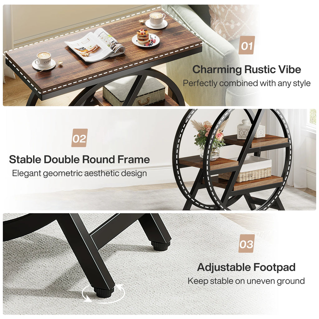 Tribesigns End Table, Narrow End Table with 3 Storage Shelves, Wooden Side Table, Industrial Small Sofa Side Table