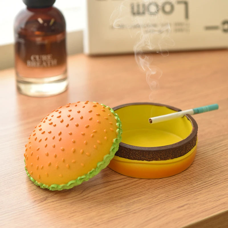 Creative Cute Hamburger Ashtray Home Dust Proof Ashtray Living Room Office Desktop Decoration Ornament for Father Gift