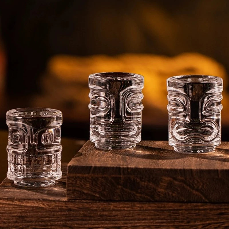 Creative Mini Tiki Glass Cup Shot Glasses Stacking Cups Cocktail Glass Tiki Cup Set With 6 Holes Tray Tiki Bar Accessories