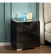 White Smart Nightstand with Wireless Charging Station & Adjustable LED Lights, High Gloss End Table with 3 Drawers & USB Chargin