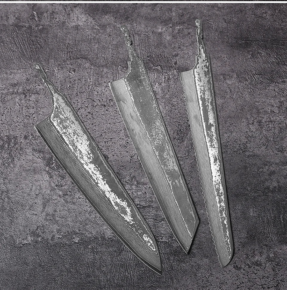 F.YOUNG DIY Damascus Steel Japanese Kitchen Chef Knife Blank Blade VG10 Full Tang Integral Hand Forged Sharp Edges Making Tools
