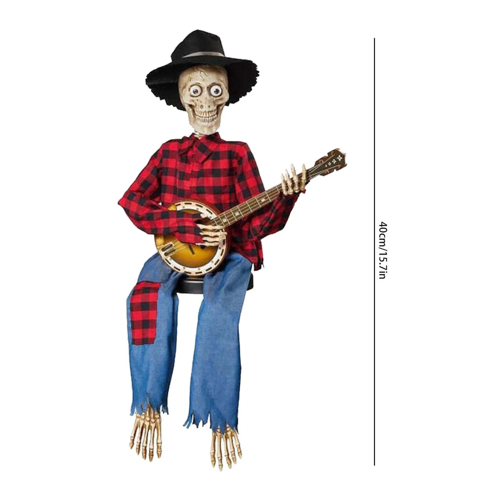 Halloween Fun Skull Playing Guitar Luminous Ornament Room Decor Farmhouse Skeleton Sculpture Christmas Decoration Gift 2024