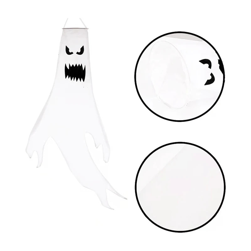 Halloween Ghost Hanging with LED Light Spooky Ghost Flag Indoor Outdoor Prop Decoration Tree Pendant Ornament Party DIY Supplies