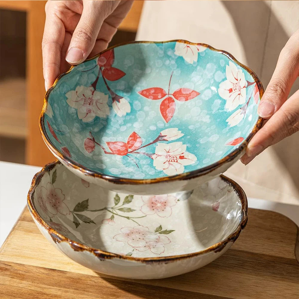 7.4inch Ceramic Dinner Plates Japanese Retro Deep Round Plate Dinner Plates Pasta Plate Kitchen Tableware Microwave Oven Bakware