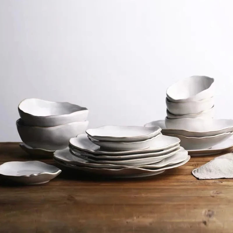 Dinner Plate Set - Rice, Soup, Noodle & Sushi Bowls with Sauce Dishes and Western Steak Plates for Versatile Dining