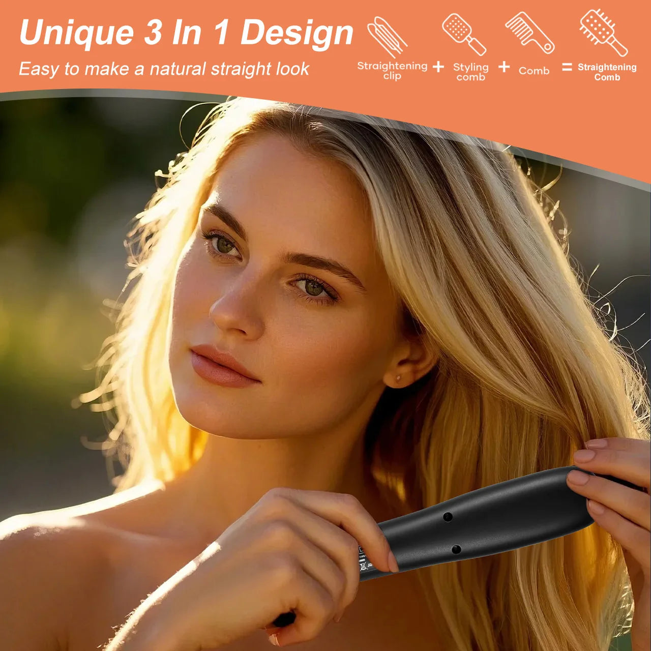 Hair Straightening Brush Portable Home Negative Ion Straightener with Multi-Heat Settings 3-Temp Ceramic Damage-Free Styling