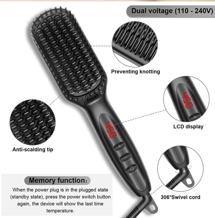 Hair Straightener Brush Comb Electric Hair Brushes Hot Comb Straightener For Hair Anti-scalding Ceramic Beard Straightener Brush