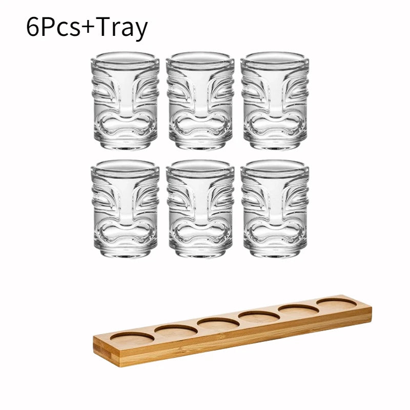 Creative Mini Tiki Glass Cup Shot Glasses Stacking Cups Cocktail Glass Tiki Cup Set With 6 Holes Tray Tiki Bar Accessories