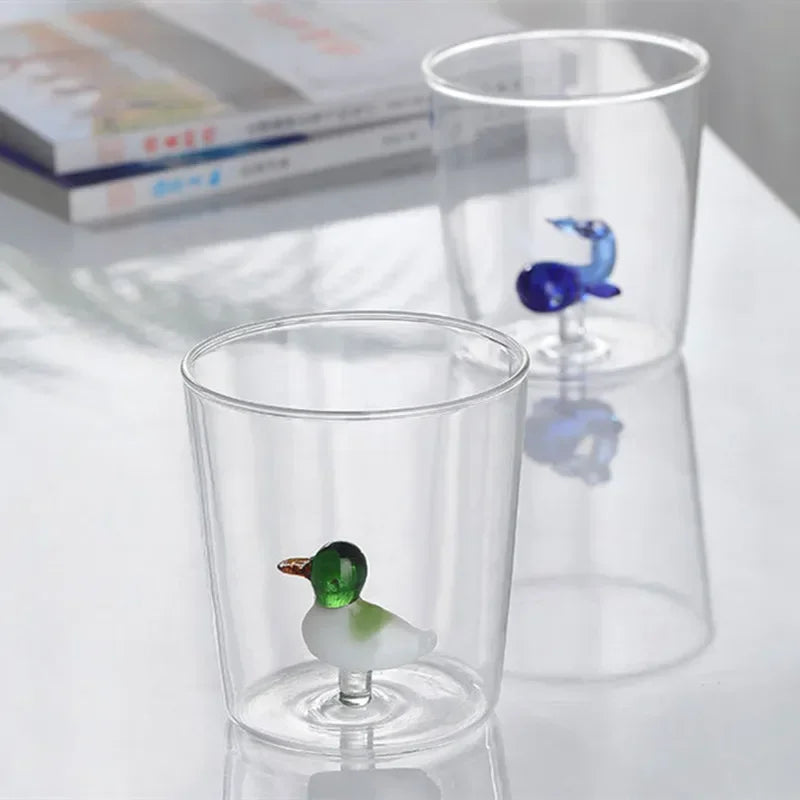 Glass Cup 3D Cartoon Animal Shape Glasses Home Cute Water Coffee Glass Single Layer Cup with Guests Juice Cold Drink Cup