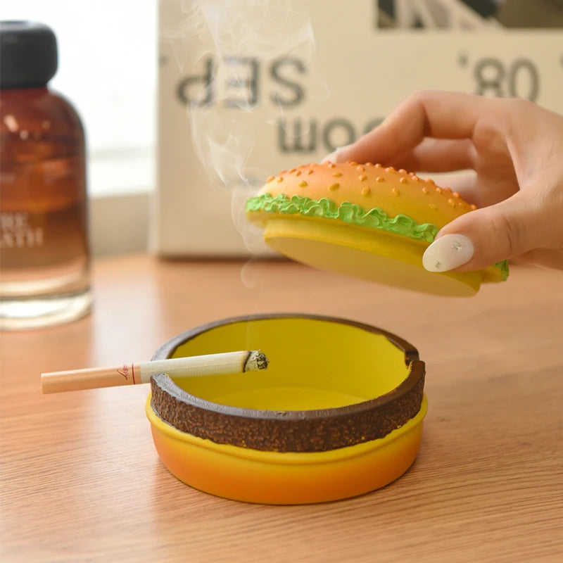 Creative Cute Hamburger Ashtray Home Dust Proof Ashtray Living Room Office Desktop Decoration Ornament for Father Gift