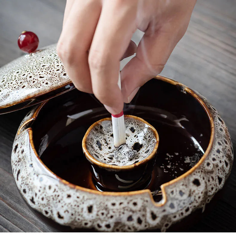 Retro Ceramic  Ashtray Tray Coffee Shop  Desktop Creative Ornaments Living Room TV Cabinet  Ashtrays with Lid Home Decoration