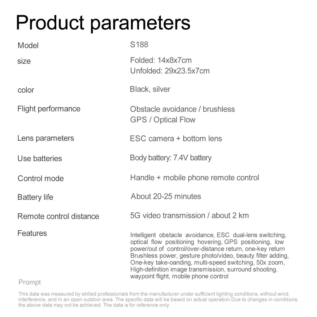 S188 GPS Drone 8K Professional HD Dual Camera 5G Wifi Obstacle Avoidance Brushless Foldable Quadcopter RC Distance 2KM Dron Toys