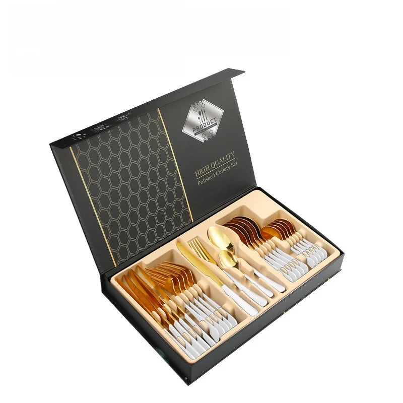 Stainl Steel Western Dining Utensils Set 24-Piece Set Steak Knife Fork Spoon Dinnerware Set Korean Sle Children's Cutler...