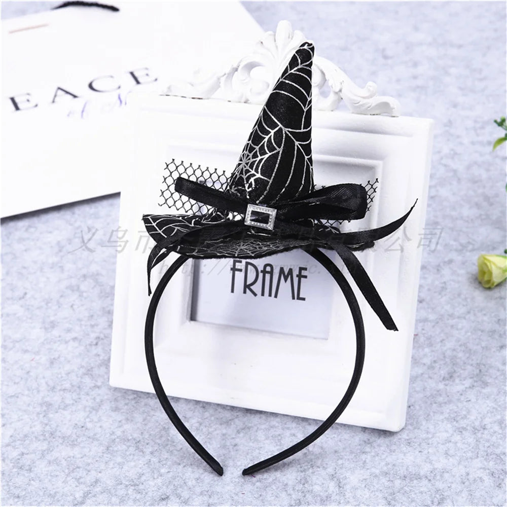 Mini Pointy Witch Hat Hairbands Spider Web Pumpkin Skull Shaped Hair Hoops For Kids Girls Halloween Headbands Cosplay Decoration