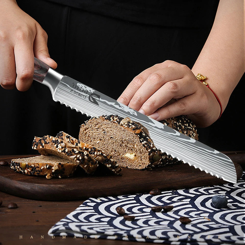 MDHAND 1-10PCS Chef knife Japanese Kitchen Knives Set Professional Laser Damascus Pattern Stainless Steel Cleaver Slicer Knife