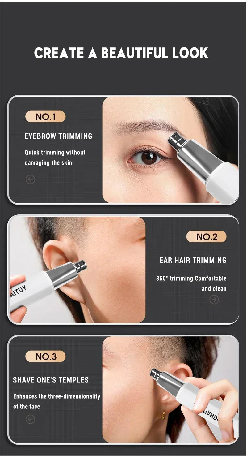Mini Electric Nose Hair Clipper Rechargeable Multi-kinetic Shaving 2-in-1Unisex Fully Automatic Washable Shaving Nose Trimmer