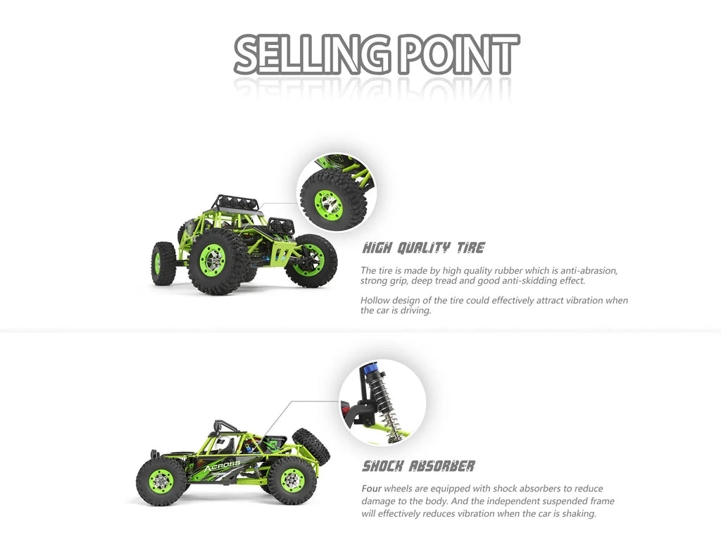 WLtoys 12428 1:12 4WD RC Racing Car High Speed Off-Road Remote Control Alloy Climbing Truck LED Light Buggy Boys Toys Kids Gift