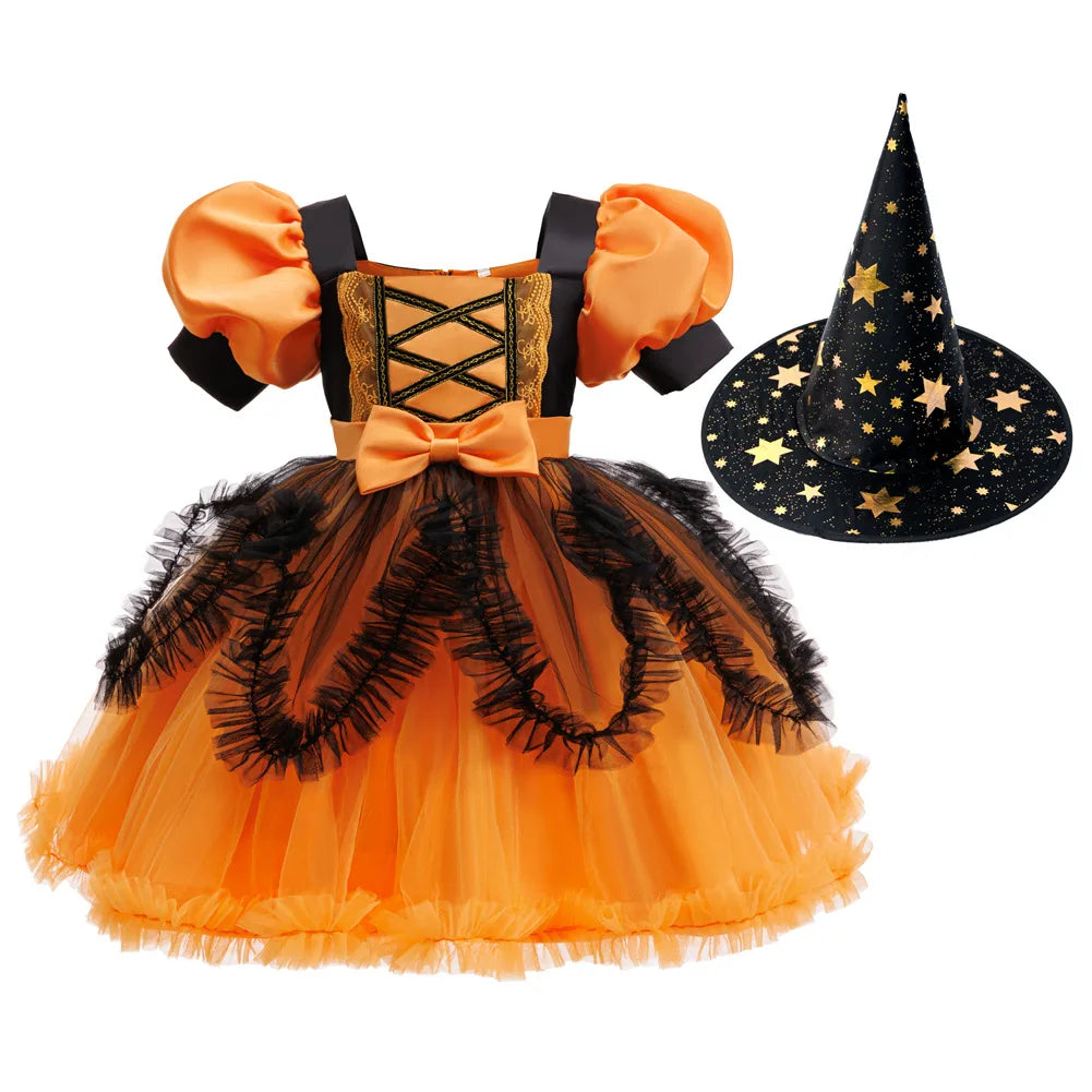 Halloween costume girl cosplay performance kids dress orange dress+pumpkin full set of special occasion costumes