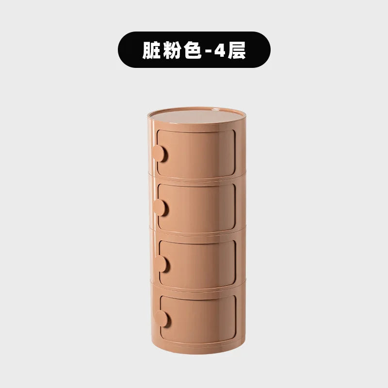 Household Nordic Bedside Table with Handle Portable Creative Round Storage Cabinet Bedroom Multi-Layer Modern Simple Plastic Sid