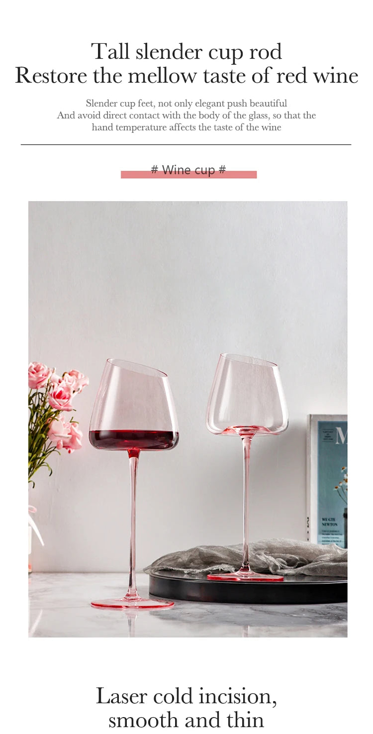French Pink Flamingo Red Wine Glasses Set Crystal Glass Goblet Creative Inclined Mouth Concave Bottom Champagne Wine Cup Blue
