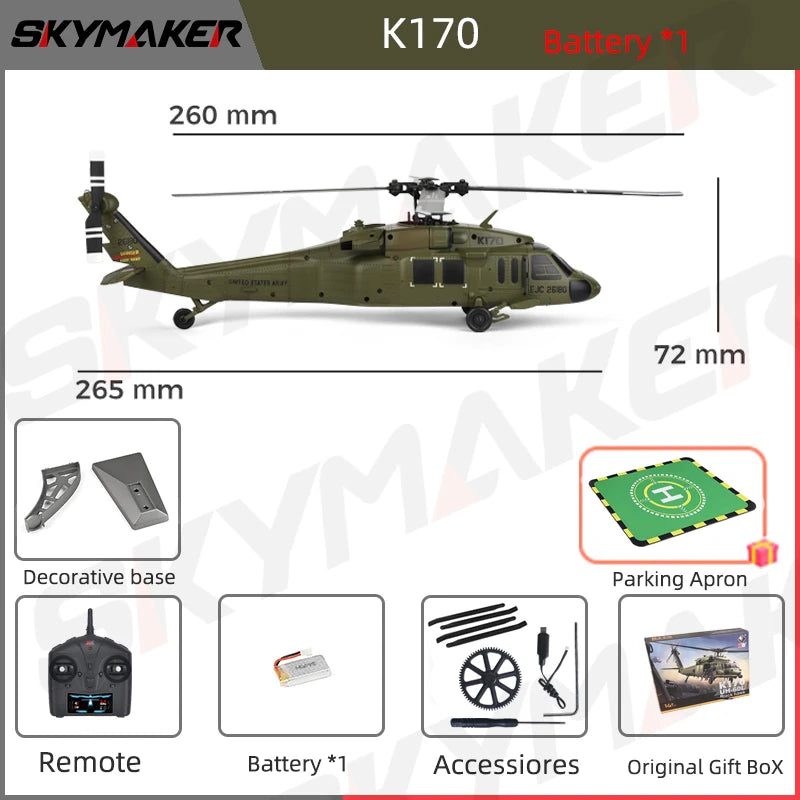WLtoys RC Helicopters Brushless Motor k170 UH-60L 2.4Ghz 4CH 6-Aixs Gyroscope Single Blade Propellor Gyro Rc Toys for Children