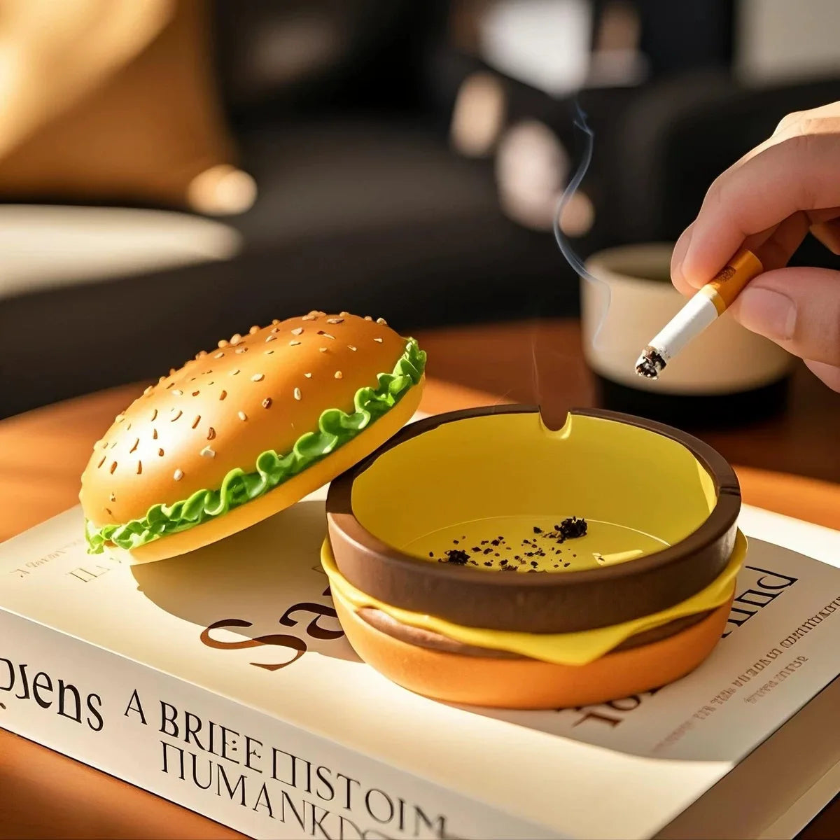 Creative Cute Hamburger Ashtray Home Dust Proof Ashtray Living Room Office Desktop Decoration Ornament for Father Gift