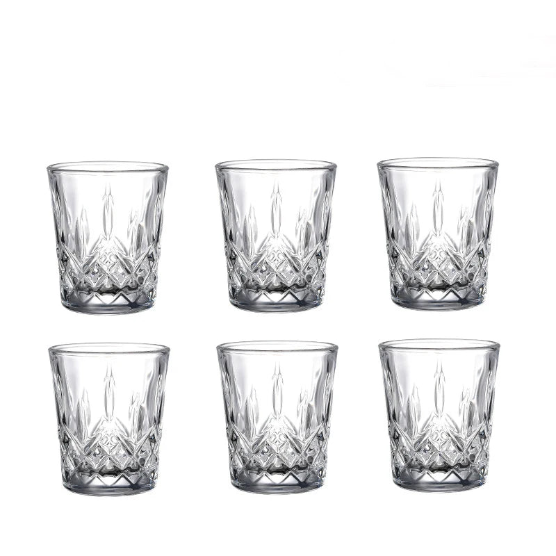 12pcs/8pcs/6pcs/4pcs/2pcs Embossed Glass 50ml Spirits Cups Engraved Tea Drinking Baijiu Cup Water Glass Small Capacity Wine Cup