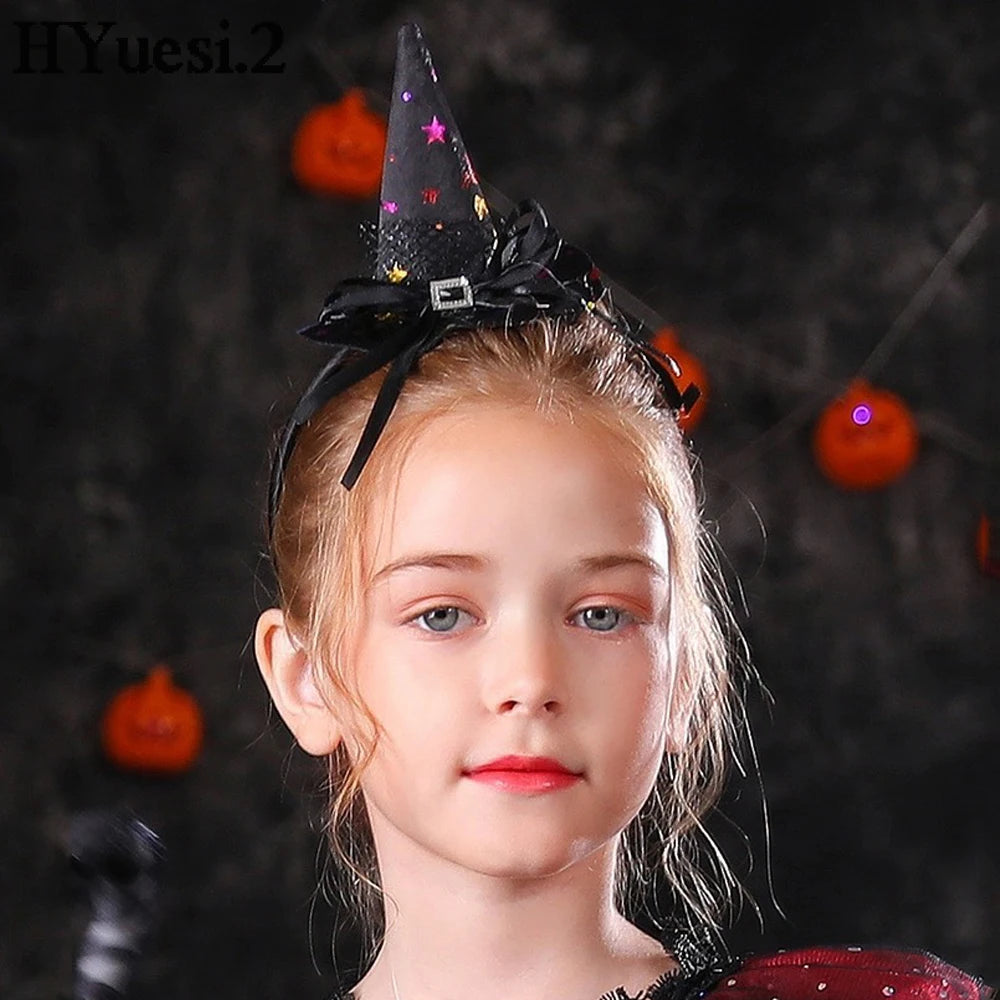 Mini Pointy Witch Hat Hairbands Spider Web Pumpkin Skull Shaped Hair Hoops For Kids Girls Halloween Headbands Cosplay Decoration