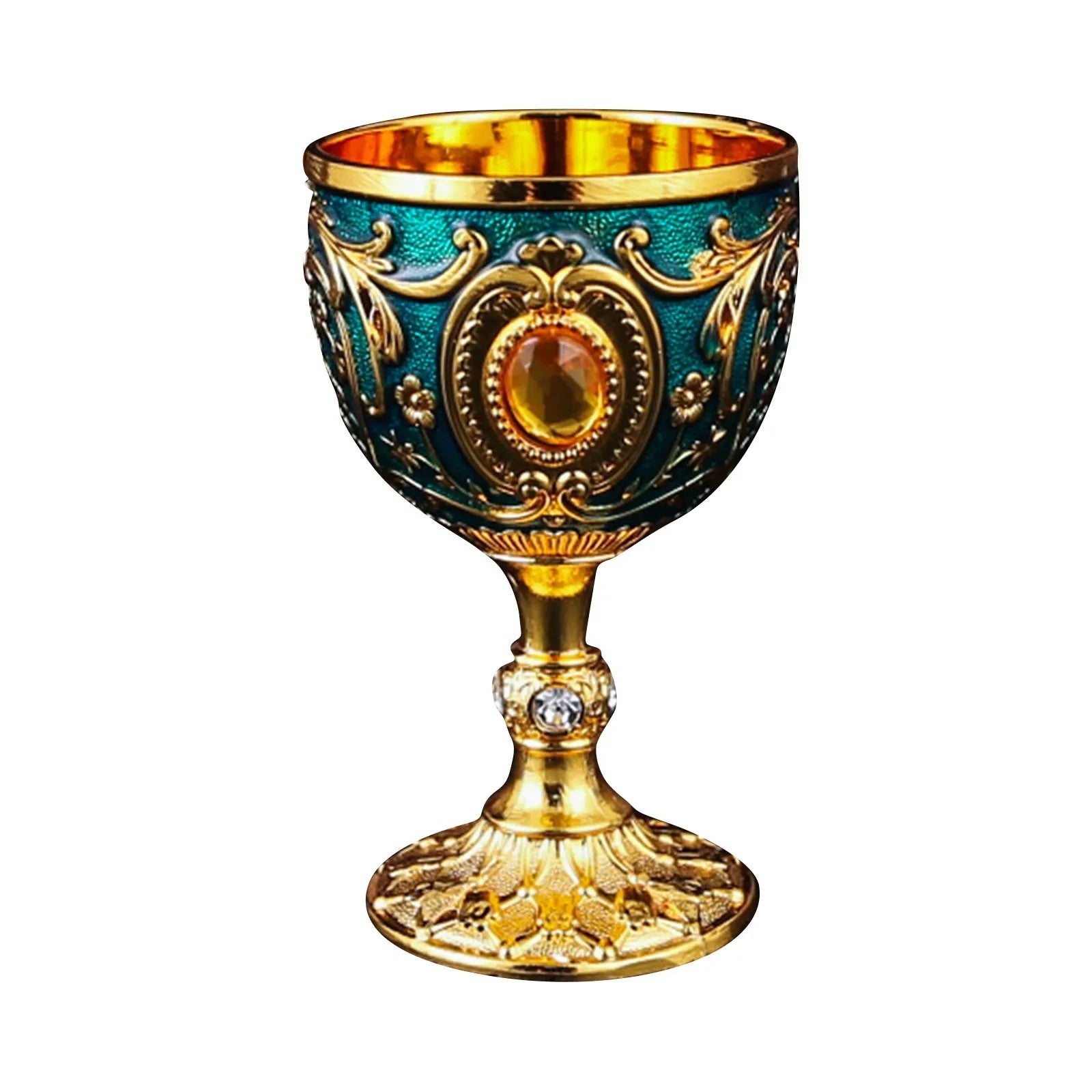 Delicate Drink Cup Retro Metal Diamond-encrusted Wine Glass European Style  Whiskey Glass Anti-break Chalice Gift