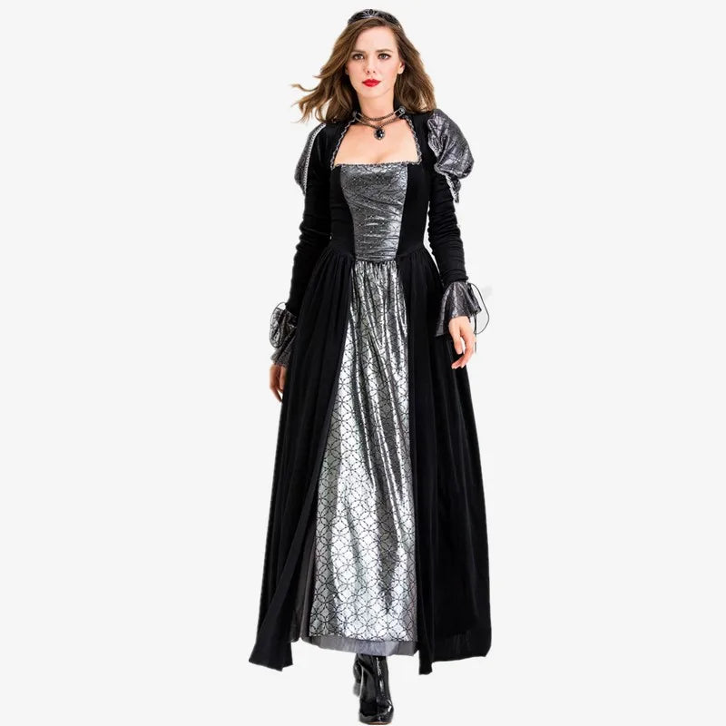 Halloween Day of the Dead Sexy European Medieval Retro Court Gothic Poison Queen Evil Vampire Costume Carnival Party Devil Witch